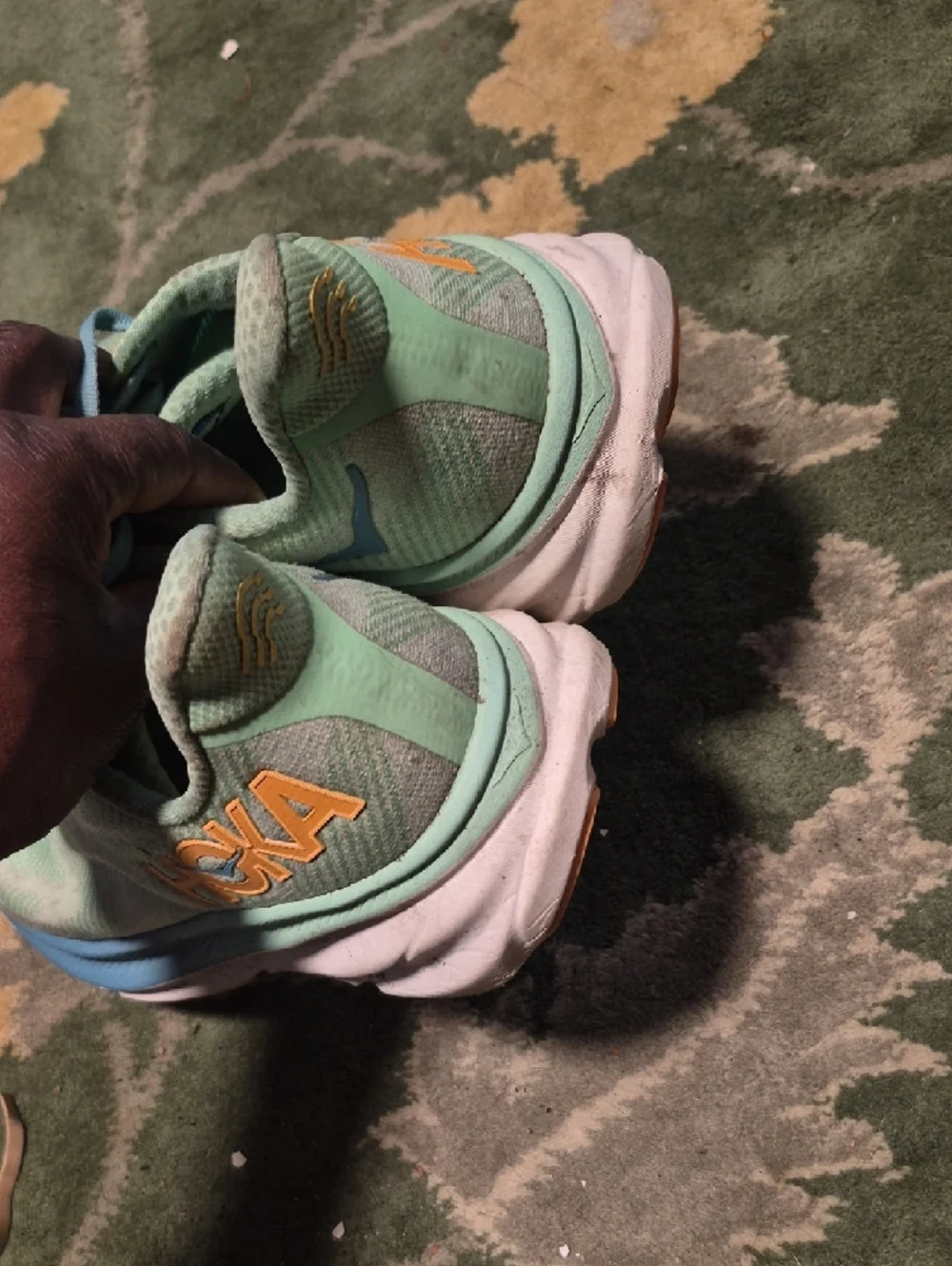 Hoka Women's Mint Green with Light Blue & Orange Accent Running Shoes